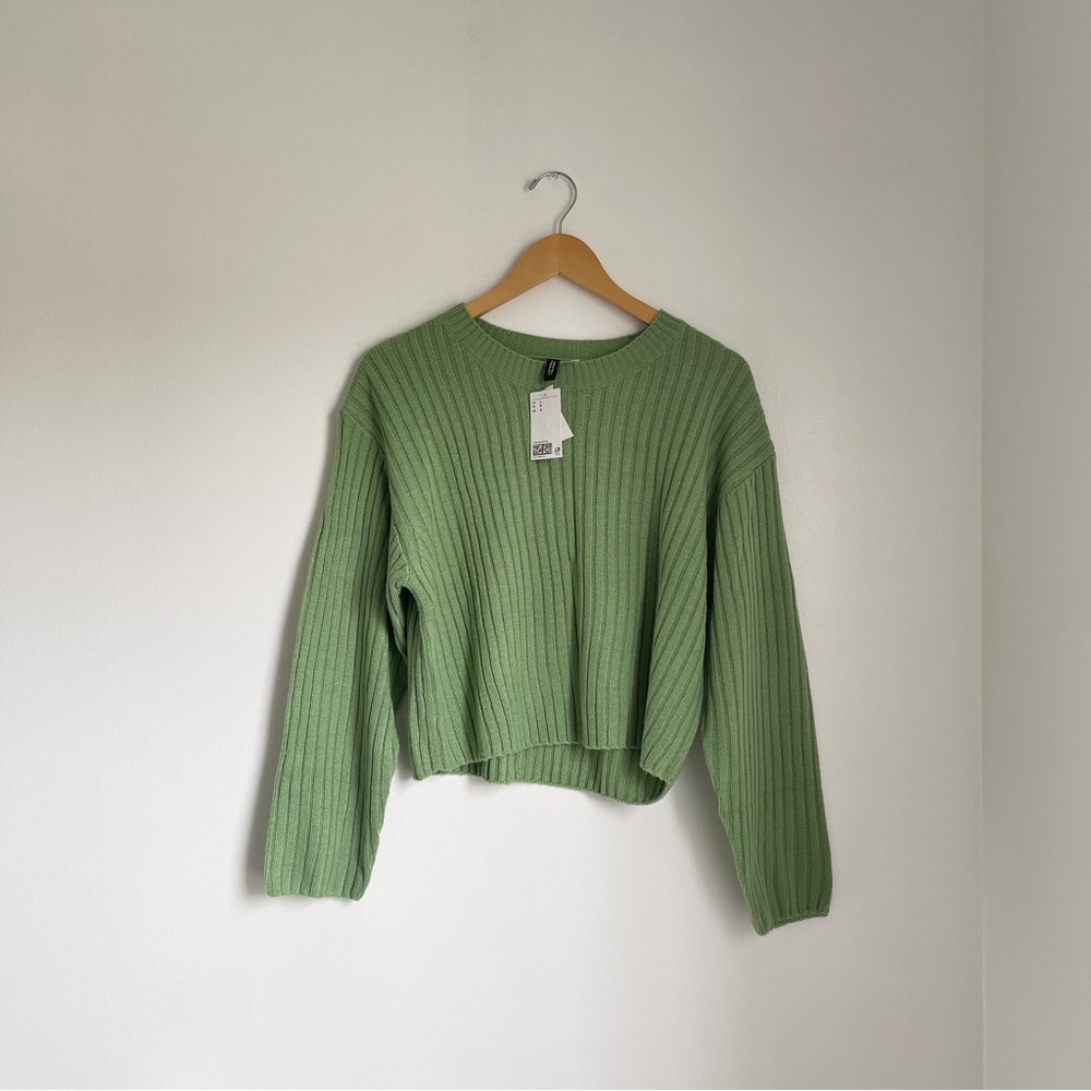H&M - Cropped Knit Sweater - Green - Size Large